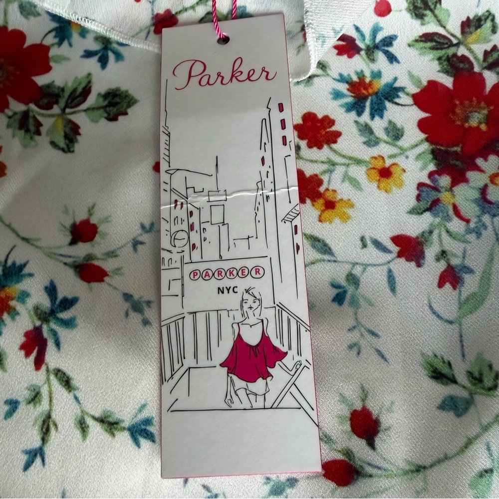 NWT Parker Sz S White Spring Ditsy Floral Cold Shoulder Lined Mini Ruffle  Dress - Picture 7 of 10
